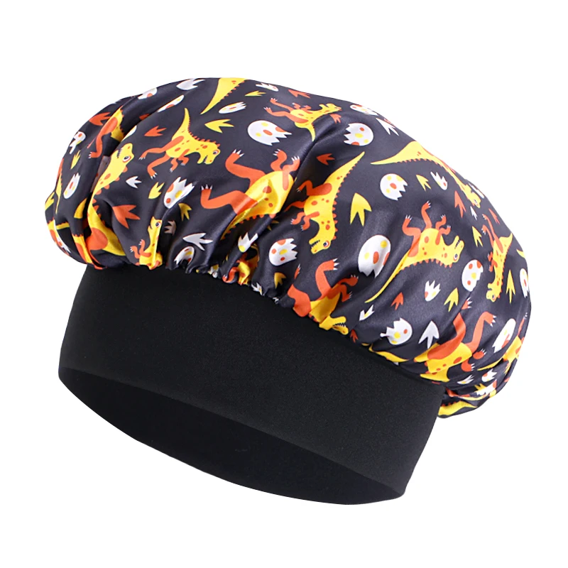 Neue Kinder Motorhaube Elastische Druck Satin Motorhaube Atmungsaktive Baby Nacht Schlaf Kappen Breite Elastische Band Schlafmütze für Kleinkind Kind – Detail 9