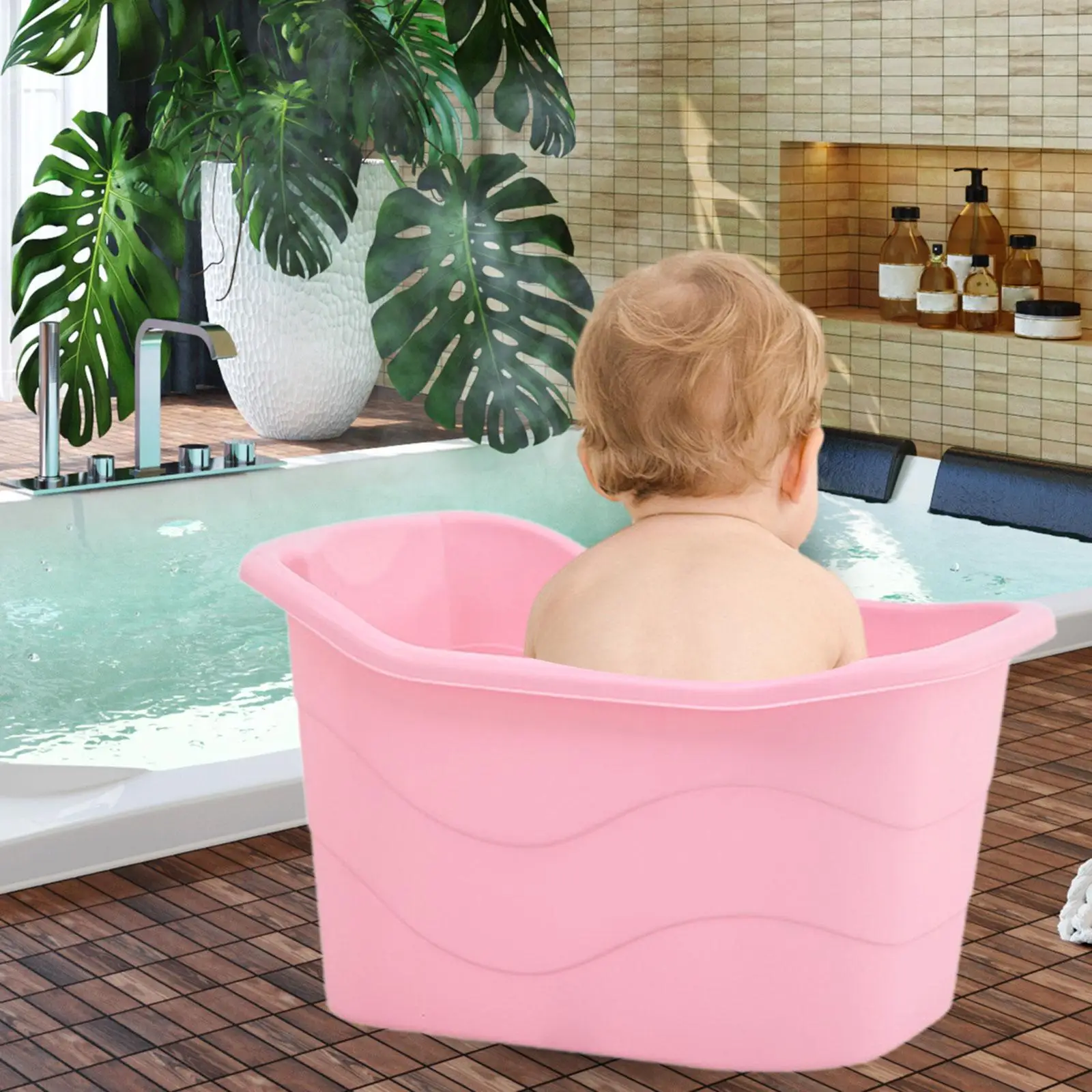 Baby Tub Bucket Side Drainage Hole with Support Seat Shower Basin Baby Bath Tub Bathroom Accessories for Kids Toddlers Newborn