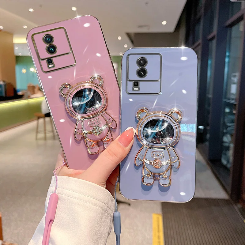 Glitter Quicksand Astronot Vivo Y22S Y20 Y15S Y11 Y17 Için Yumuşak Kılıf Standı Vivo Y15S Y12 Y12S Y20S Y3 Için Katlanır Parantez Kapak_voghion.com