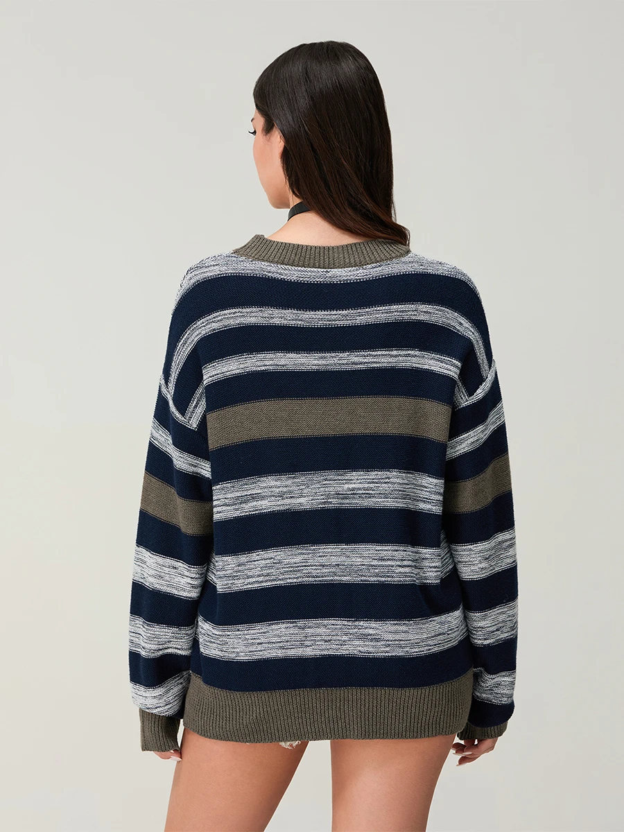 Women s Cozy Cable Knit Sweater Long Sleeve V-Neck Pullover Loose Fit Casual Knitwear Autumn Winter Fashion Streetwear