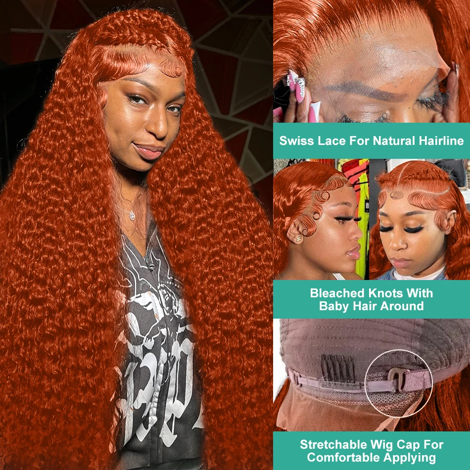 Lace Front Wigs Human Hair Wig 250% 30 40 Curly Ginger Orange 13x6 Lace Front Human Hair Wigs 13x4 Lace Frontal Wig Deep Wave Brazilian Remy Hair Wig