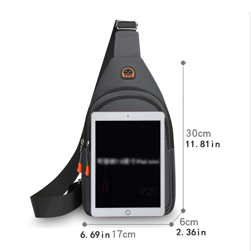 Men's large capacity chest bag with headphone jack, adjustable shoulder strap, hands-free, suitable for gym and travel - outdoor