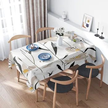 Modern Geometric Floral Dining Tablecloth Elegant White Black Pattern for Kitchen Decor Premium Quality PVC Table Liner with Non 1