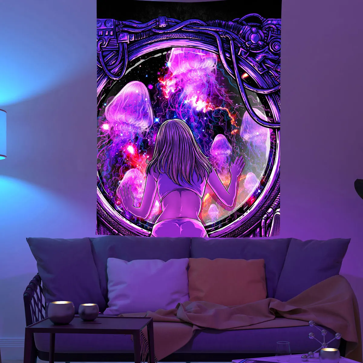 Arazzo Da Parete Con Teschio Trippy UV Reattivo - 130x150 Cm, Poliestere, Per Camera E Soggiorno - Foto 11