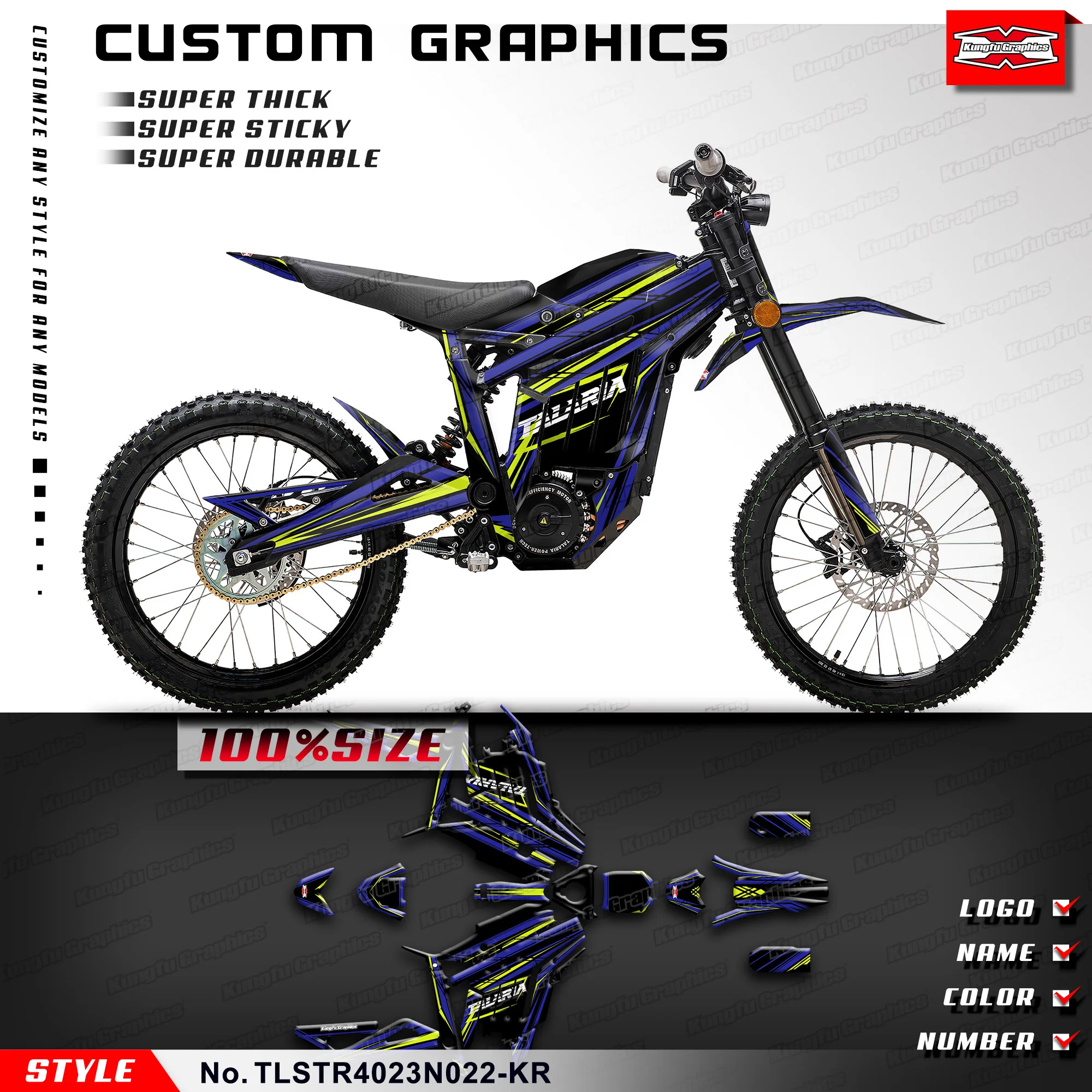 KUNGFU GRAPHICS Custom Stickers Set Motorcycle Wrap for TALARIA Sting R MX L1E SX3 Dirt eBike, Blue ce approved electric bicycle part frame mountain ebike e bike motorcycle dirt fat bike frame enduro ebike frame custom