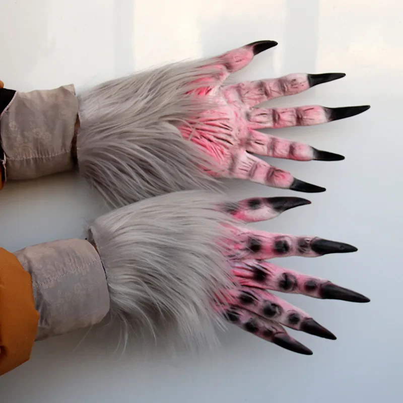 Halloween Wolf Gloves Werewolf Costume Christmas Fingernails Adult Monster Hands Paws Claw for Props Cosplay Party Easter