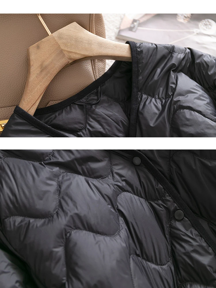 Schinteon Women Ultralight White Duck Down Jacket Argyle V-neck Collar Casual Autumn Winter Outwear Coat 2024 New Fashion