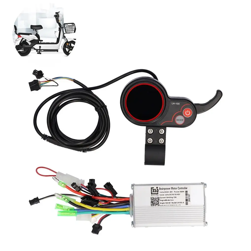 6-Wire Electric Bicycle Controller with LCD Display Meter 350W Bicycle Motor Brushless Controller Kit for Scooter Mountain Bike
