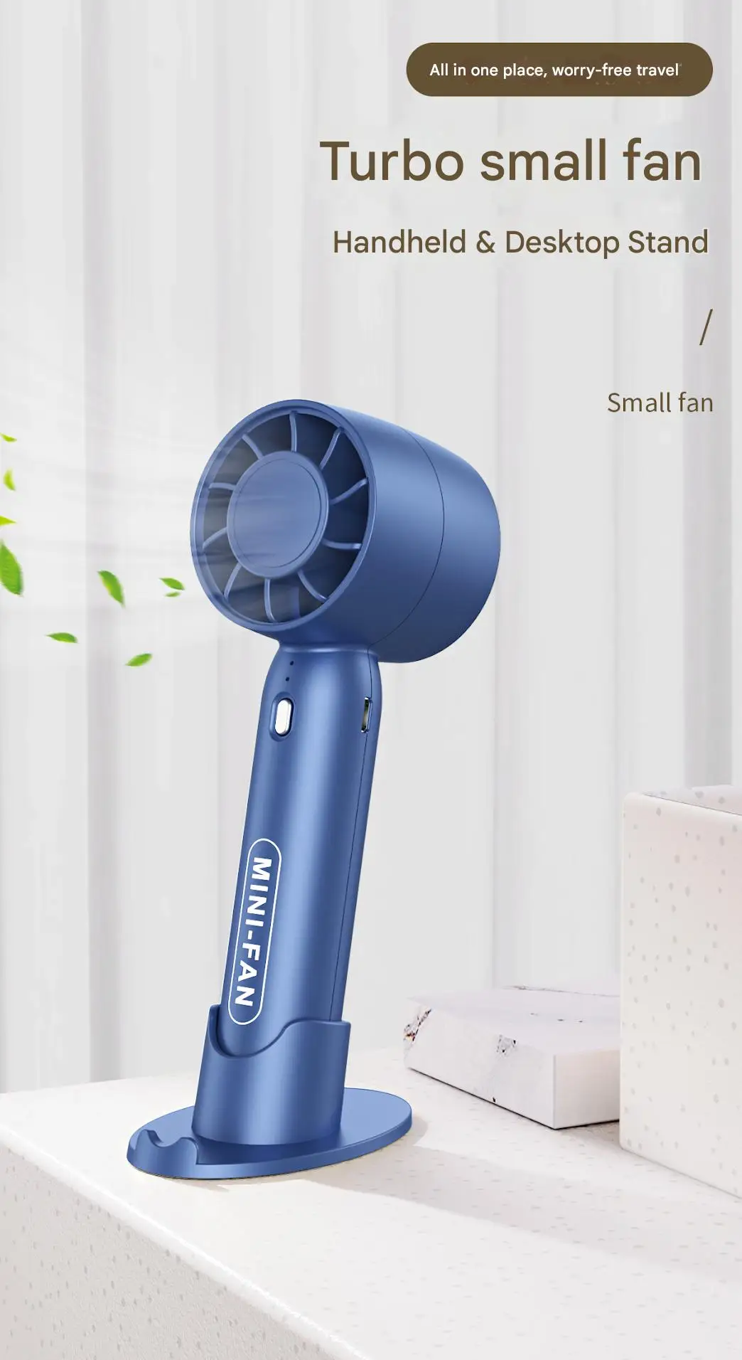 Turbo handheld small fan USB charging mini outdoor portable lightweight desktop stand with long-lasting battery life image 2