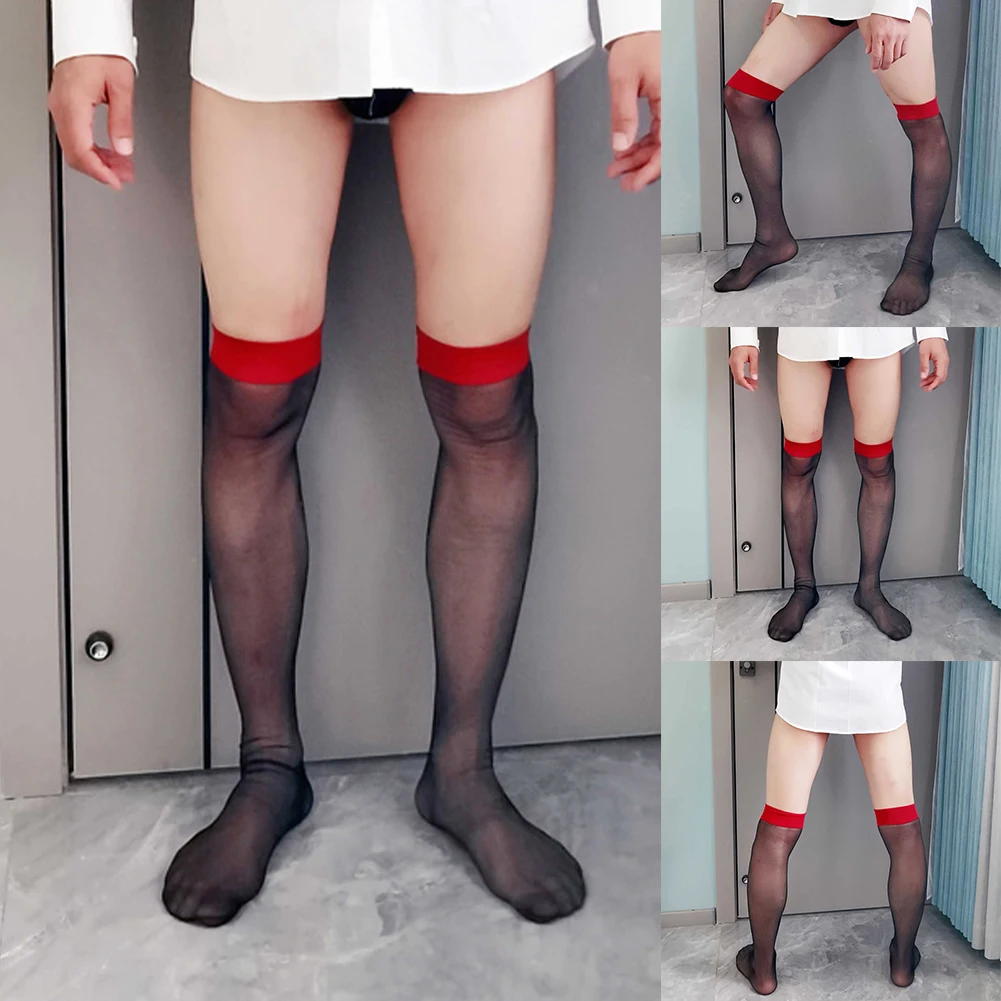 2023 Silky Men Oily High Socks Transparent Silk Stockings Ultra Thin Over The Knee Thigh Super Flirty Gas Lightweight Wear new valentine s day dating love high tube stockings print party dance transparent sexy over the knee thigh socks summer thin fun