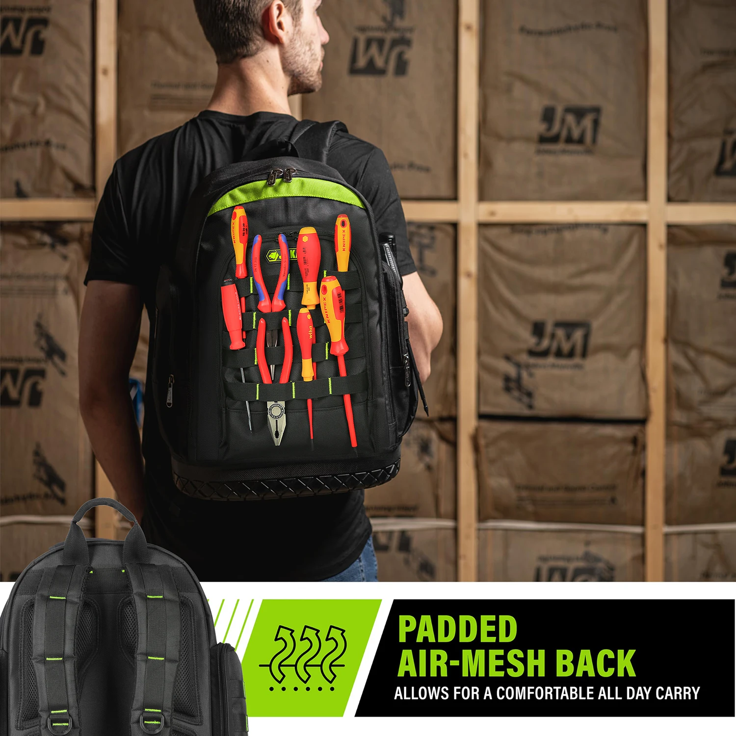 Mens Backpack JAKAH Heavy Duty Thickened Tool Backpack with Plastic Bottom for Tool Bag Organizer Electrician Man Gift HL096