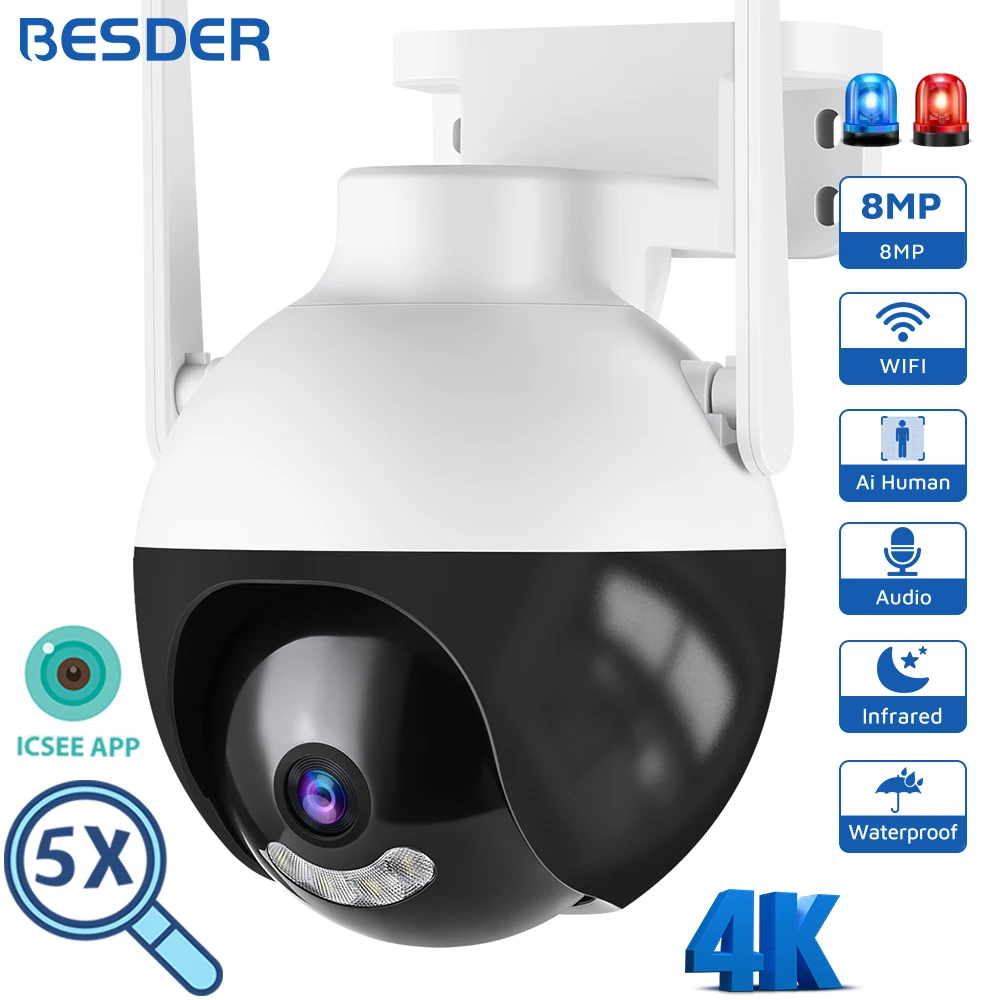 8MP PTZ WiFi IP Camera 4K AI Human Detection Color Night Vision Audio