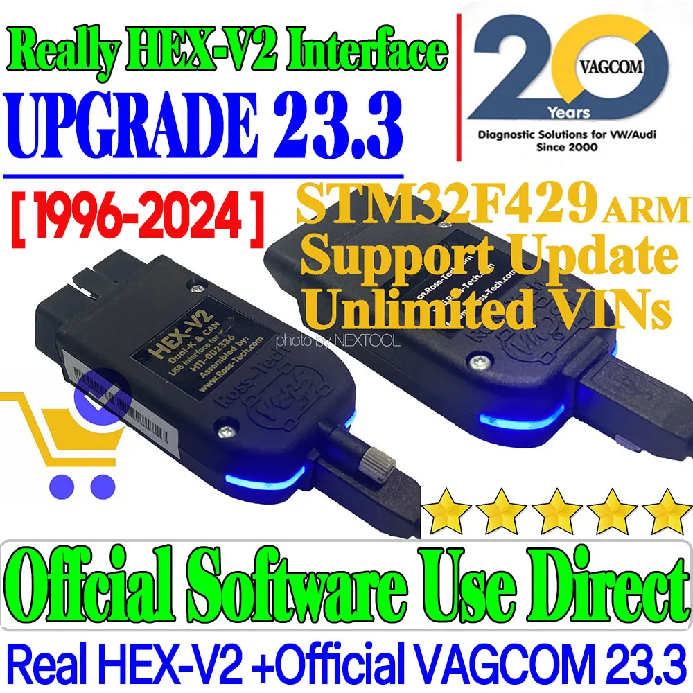 2024 Real V2 23.3.1 Vag Hex V2 Interfaccia Usb St32F429 Vag Com Vag Funzione Di Codifica Diagnostica Aggiornamento Unlimit Vagcom Vcds Tool