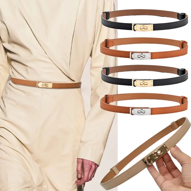 

New Fashion Adjustable Thin Belt Luxury Black PU Leather Female Designer Girdle Korean Corset Metal Buckle Belts For Women White