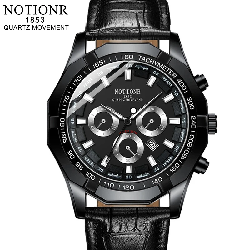 NOTIONR Fashion Men's  Watches Luxury Brand Men Business Waterproof Leather Quartz Watch Man Casual Luminous Clock montre homme