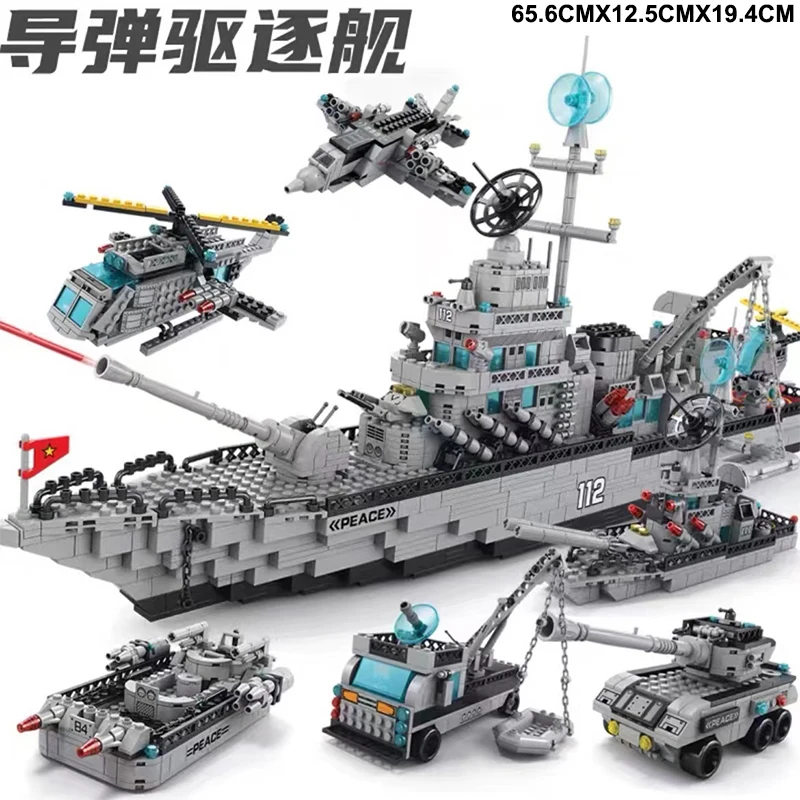 Large Navy Aircraft Carrier Building Blocks Military Warship Airplane Set Kids D