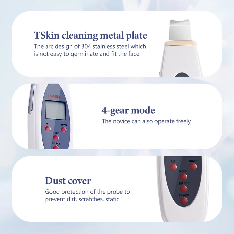 Ultrasonic Facial Scrubber Deep Face Cleaning Machine Remove Facial Massager