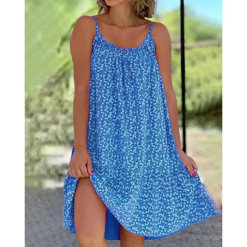 

Fashion Elegant Dresses for Women 2023 Trend Summer Dress Sling Casual Sleeveless Plus Size S-4xl Floral Print Vestido Feminino