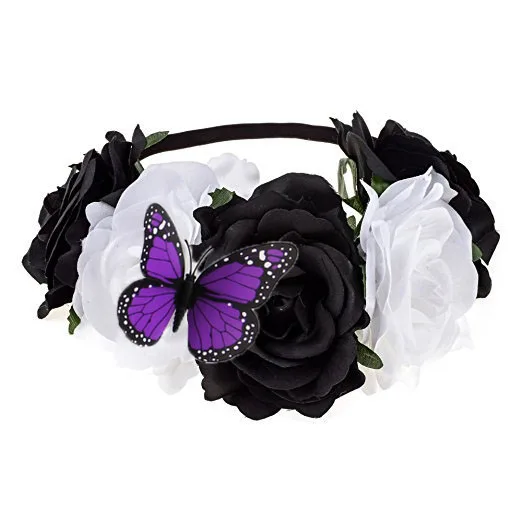 Corona Di Fiori Messicani Per Halloween – Fascia Floreale Con Farfalla Per Donne