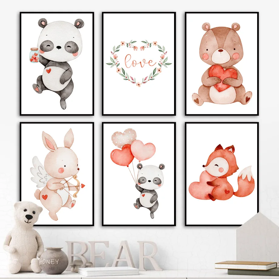 

Wall Art Canvas Painting Panda Bunny Squirrel Bear Love Balloon Nursery Posters And Prints Wall Pictures Baby Kids Room Decor