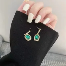  Fashion Women's Temperament Rectangle Blue Classic Crystal Diamond Earrings Pendant Jewelry Bride Wedding Engagement Gift Jewelr 