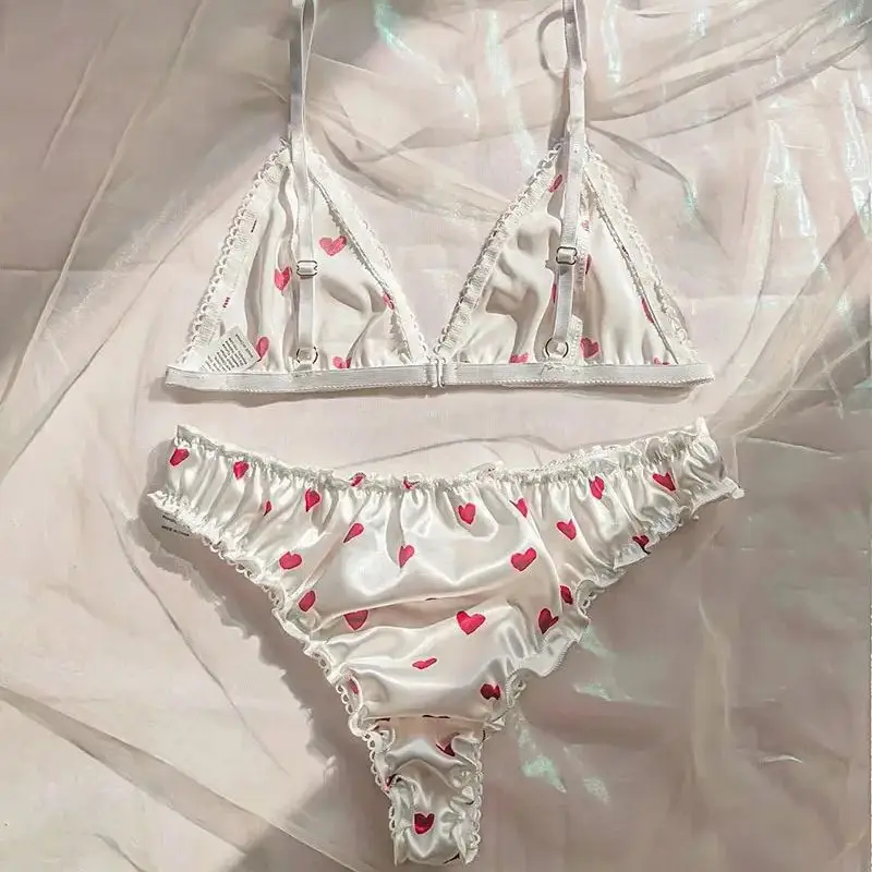 Print Sweetheart Pajamas Set Woman Bra Sleepwear With Robe Sexy Lace Lingerie Bathrobe Silk Satin Home Clothed Nightwear Robe