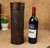 Vintage archaistic Single Red Wine Box Portable round Wood Wine Box Retro Gift Wine Storage Box Bottle Packag Wth Handle 2