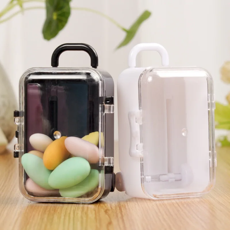 Mini Rolling Travel Suitcase Wedding Favors Party Reception Baby Candy Box AA 