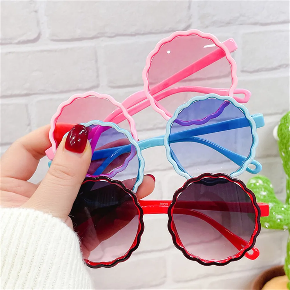 iboode Retro Round Frame Wave Children's Sung Fashion Contrast Color Flower Shape Boys Girls Outdoor Shading Sun_voghion.com
