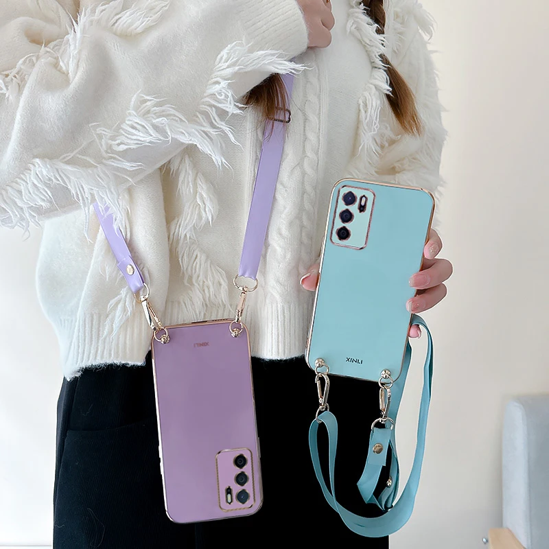 Luxury Plating Crossbody Necklace Cord Lanyard Phone Case Cover