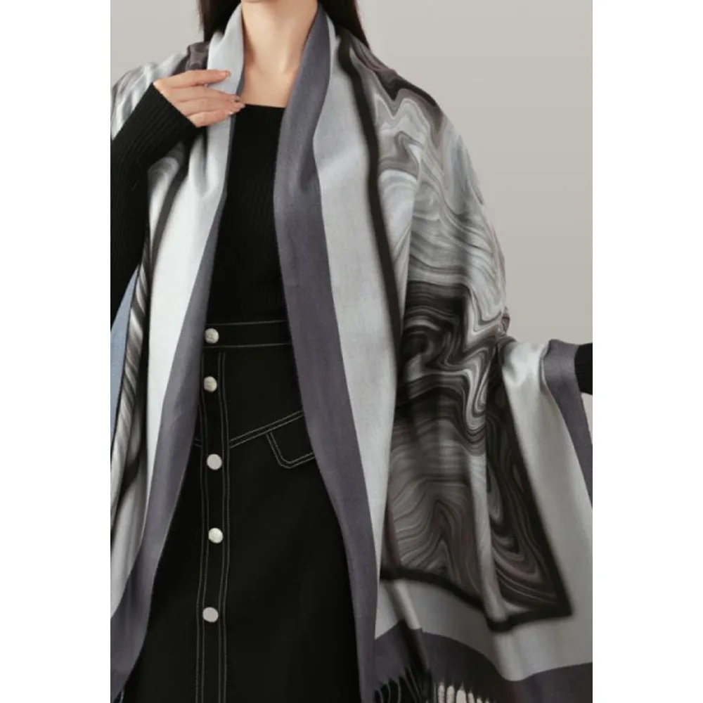 Sciarpa stile etnico stampata media lunga calda trama nappa scialle sciarpa cashmere_voghion.com