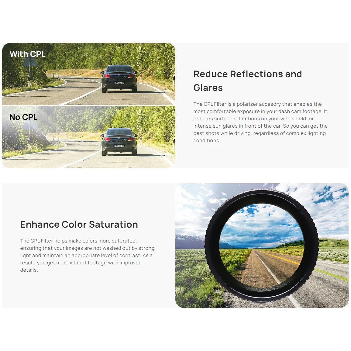 CPL Filter Dash Cam Lens Compatible with 70mai Model A800 A800S Lens Diameter 17.3mm, Dash Cam Polarizing Filter 5