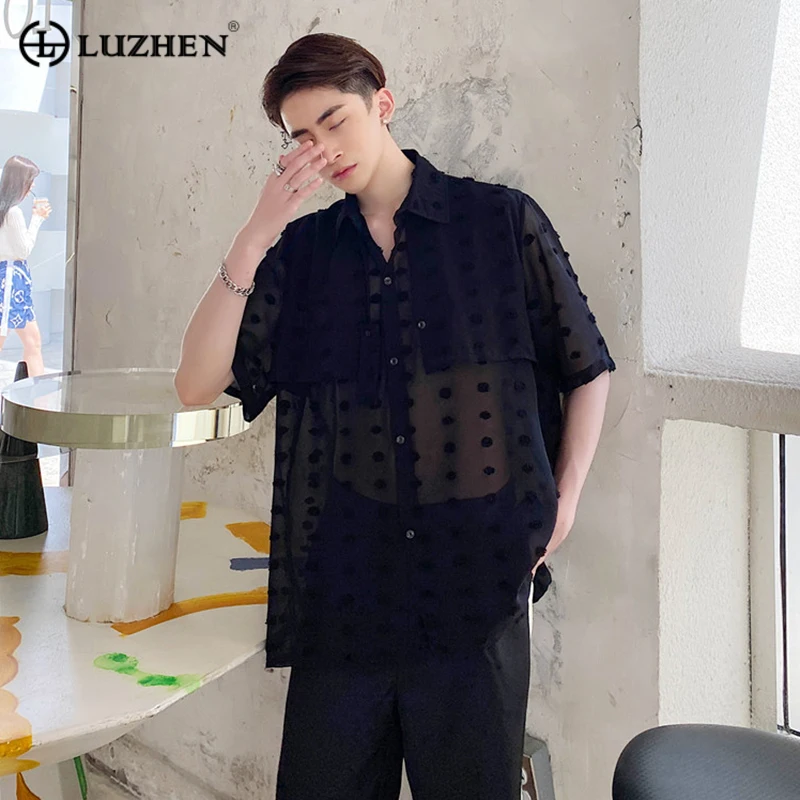 

Perspective Summer Stylish Elegant 3d New Polka Korean Dot Short Sleeved Shirt Men's Thin Translucent Trendy Tops B92ad3