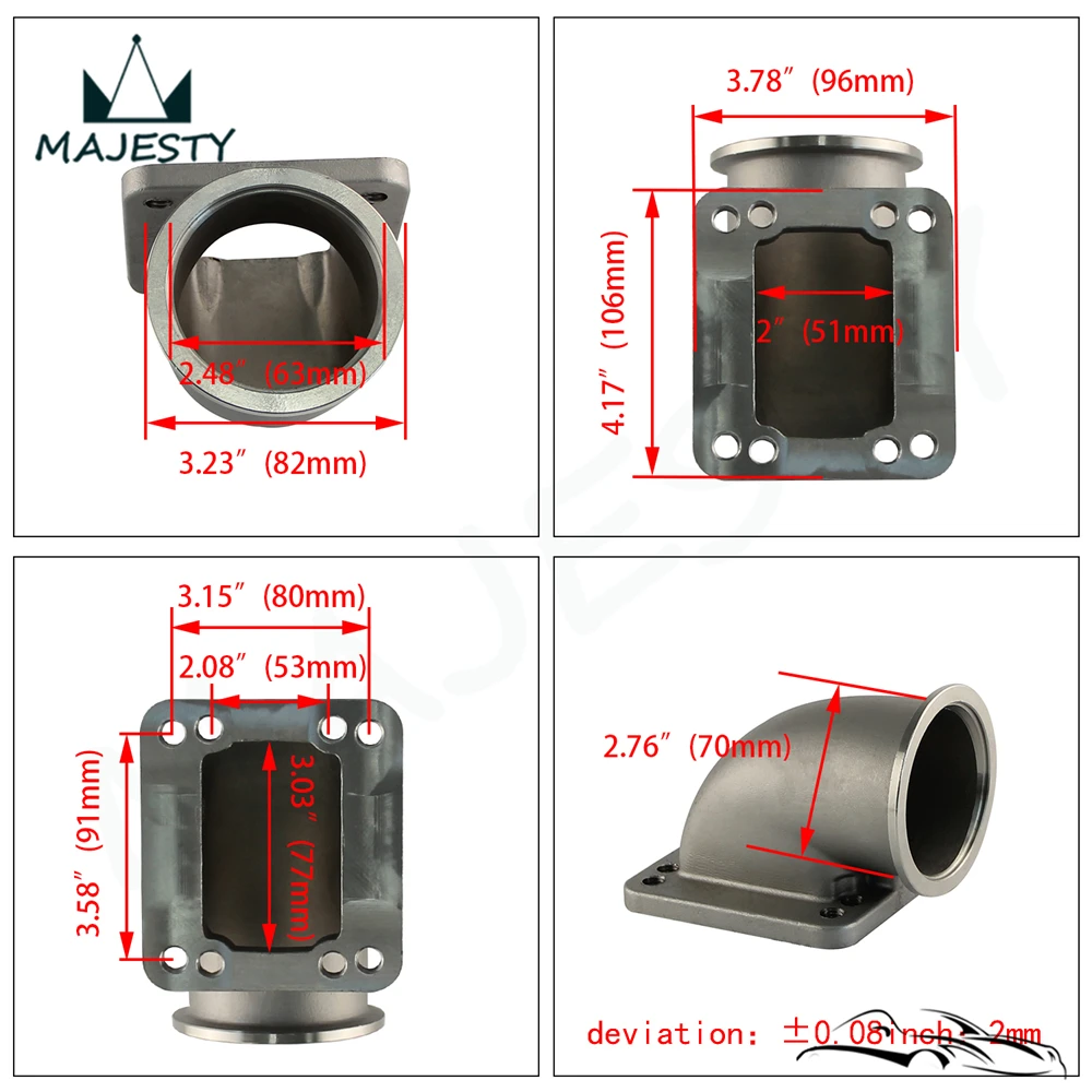 Adaptador De Codo De 90 Grados V-band 2.5 Para Turbo T3/T4 - Acero Fundido, Plateado