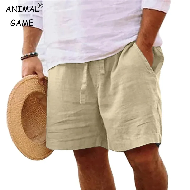 Sports Shorts Summer Mens Linen Solid Color Lightweight Gym Beach Fitness Breathable