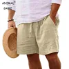 Summer Mens Linen Solid Color Short Lightweight Gym Pants Cotton Beach Shorts Men Fitness Sport Large Breathable Short Homme 1