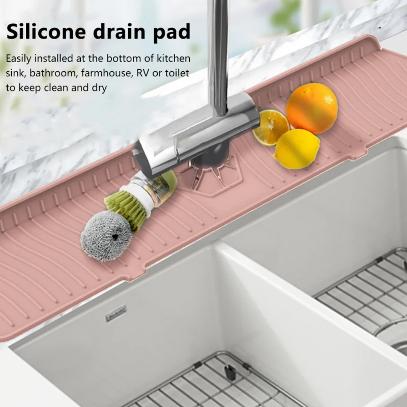 Kitchen Splash Guard Long Silicone Faucet Mat for Kitchen Sink Bathroom Faucet Splash Water Catcher Countertop Protector 61CM