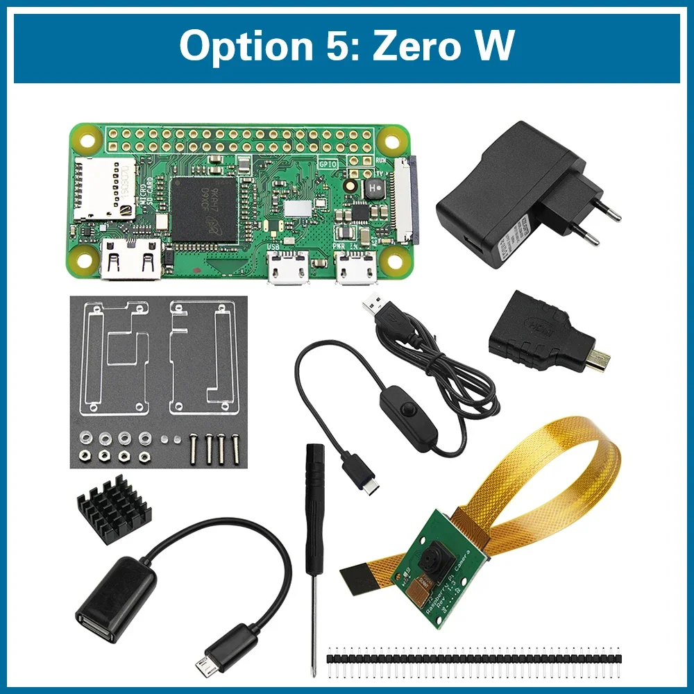 Raspberry Pi Zero Series Enhanced Starter Kit with Camera, Case, Heat Sink, Power Adapter, and HDMI Adapter