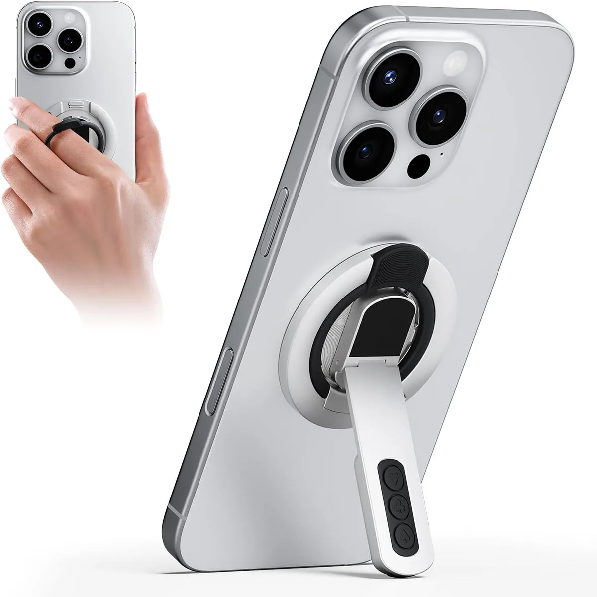 Magsafe-Compatible 360° Rotating Phone Grip & Kickstand with Pressure-Relief Silicone Finger Ring