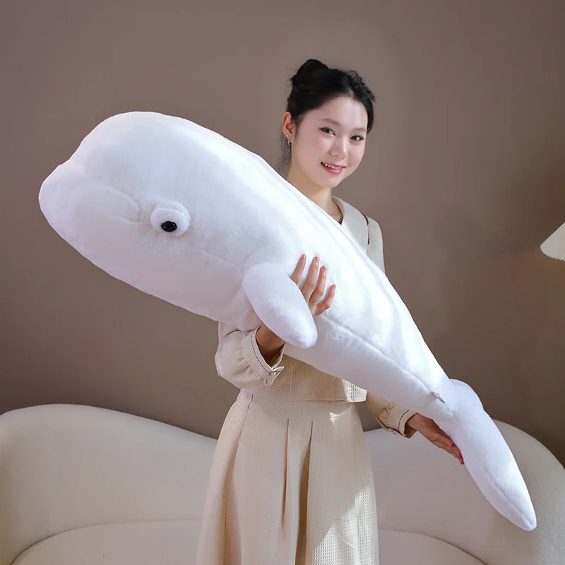75/100cm Simulation Beluga Plush Pillow Toys Soft Stuffed Sea Animal Pink Big Whale Sofa Cushion Girls Toy Kawaii Room Decor