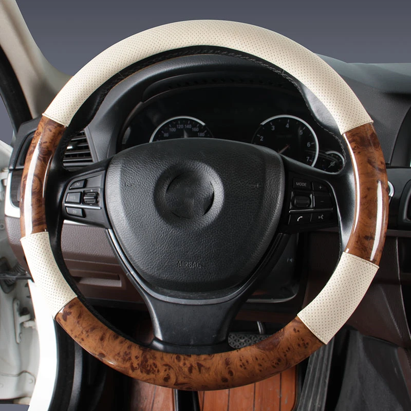 Motocovers Car Anti Slip Wood Grain Steering Wheel Cover Car Steering