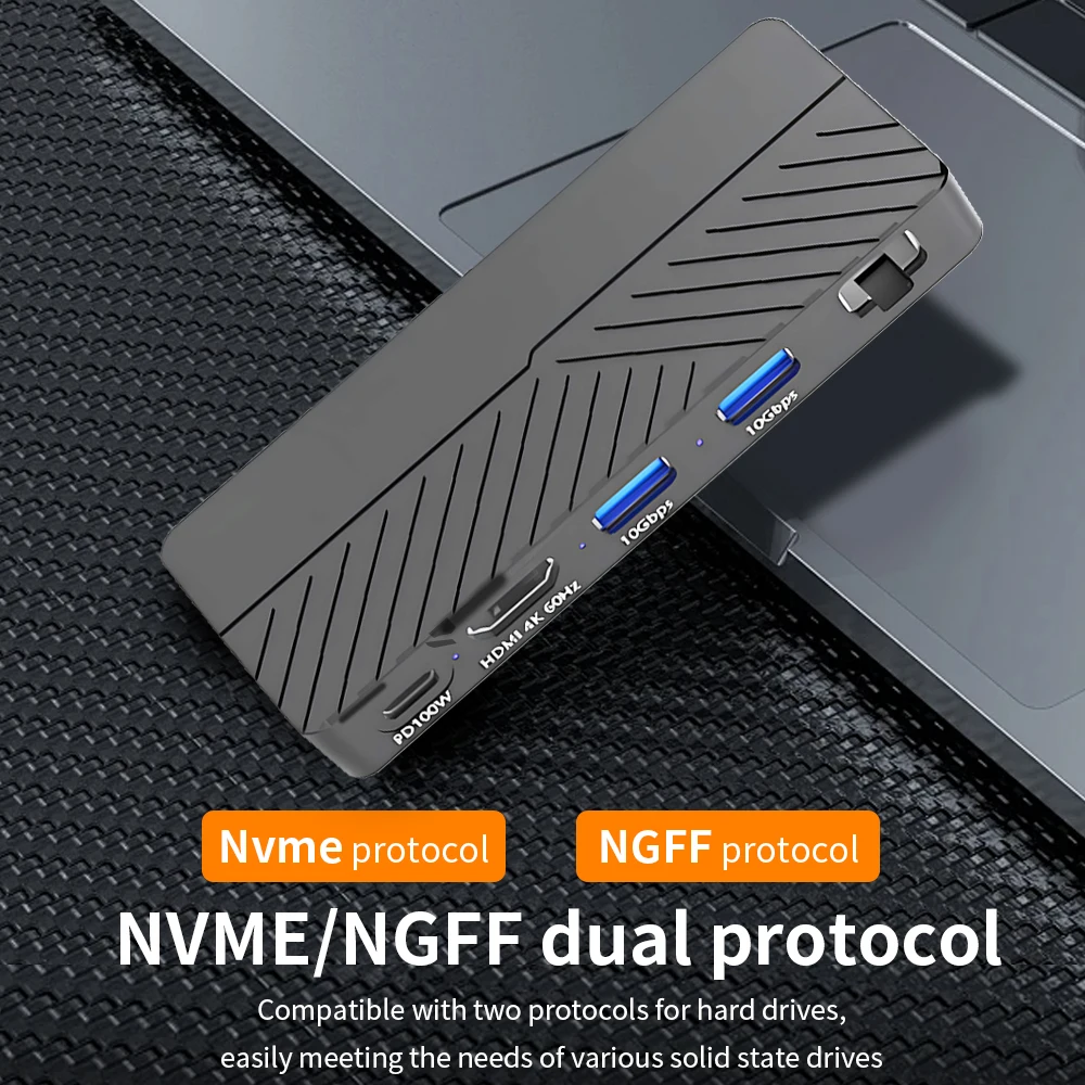 TISHRIC SSD M2 NVME NGFF Ŭ, 6 in 1 PD 100W, 4K HDMI ȣȯ ⰡƮ Ʈũ ̽, C Ÿ  HD ̽, 10Gbps