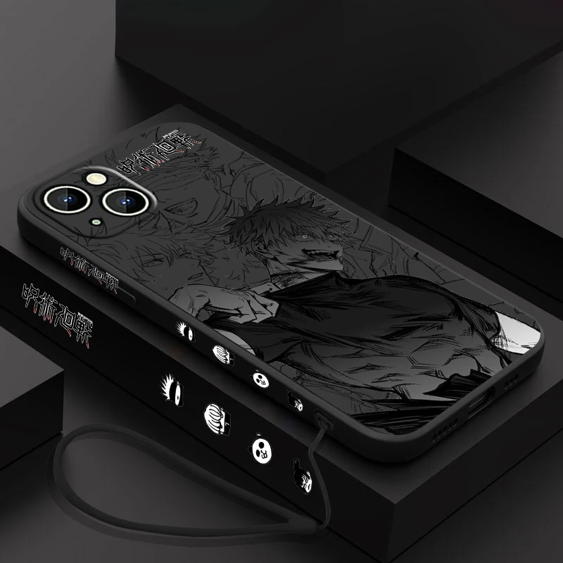 thumbnail image 1 of Funda de teléfono Jujutsu Kaisen para Apple iPhone, 15, 14, 13, 12, 11 Pro Max, Plus, 8, 7, SE, funda líquida con Capa de cuerda izquierda, 1 of 5