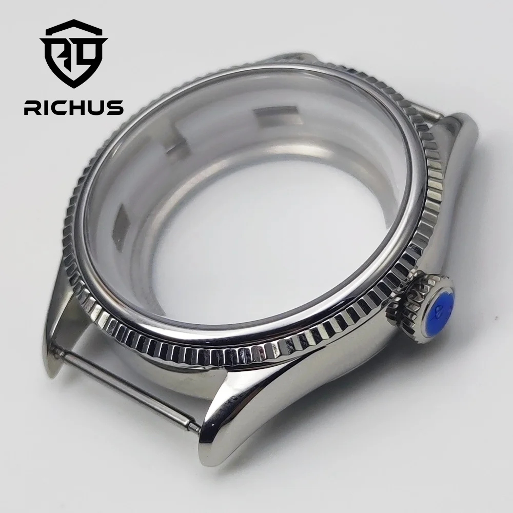 RICHUS 39mm Silver Stainless Steel Watch Case with Sapphire Glass