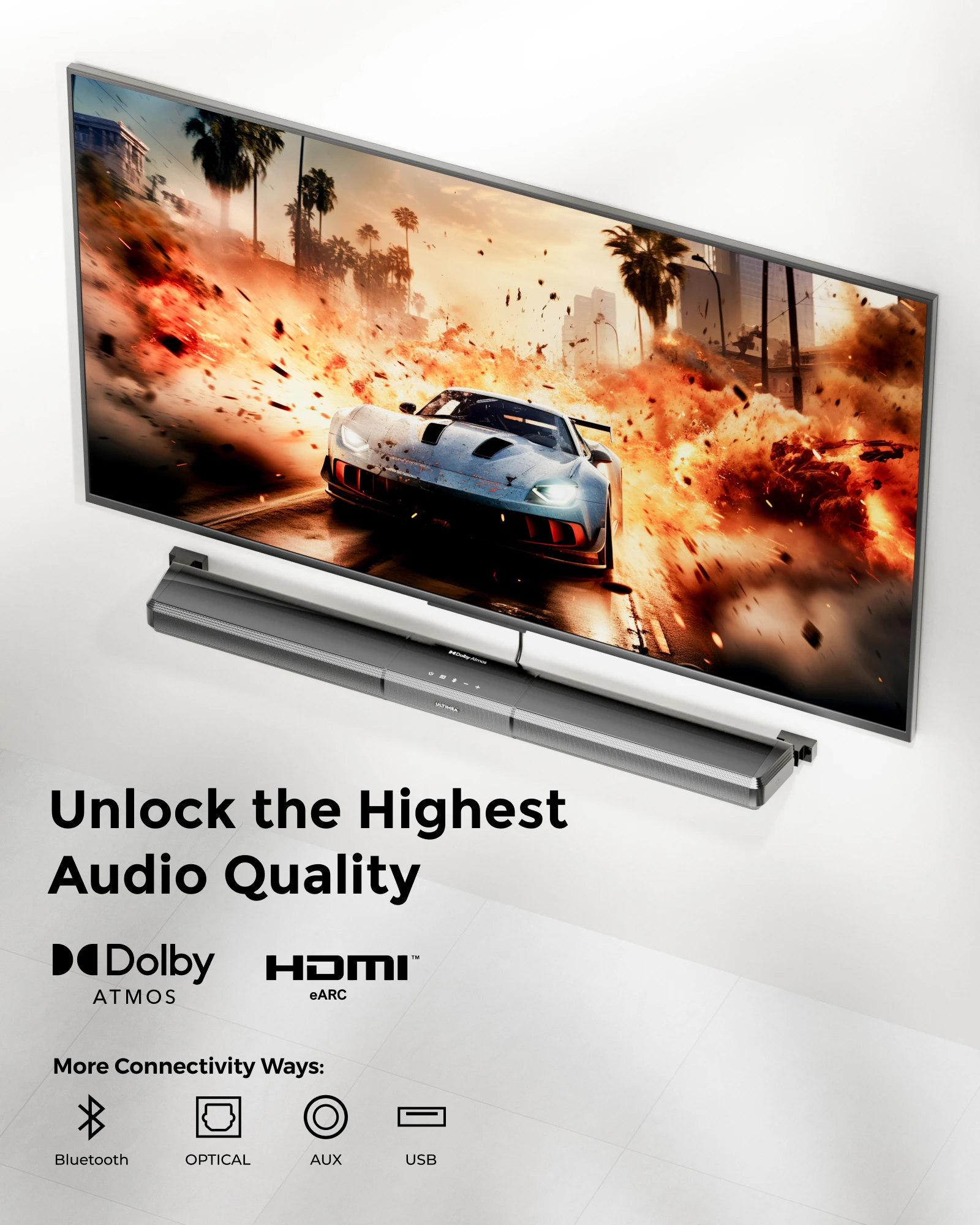 ULTIMEA 320W 5.1ch Sound Bar Surround Sound System with Dolby Atmos&App Control, Detachable PC Soundbar with RGB Light 4