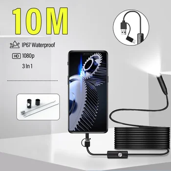 3 In 1 Automotive Boroscope Camera 1080p HD 8mm Soft Hard Wire Inspection Endoscope Camera Pipeline Car Engine Probe For Android 1