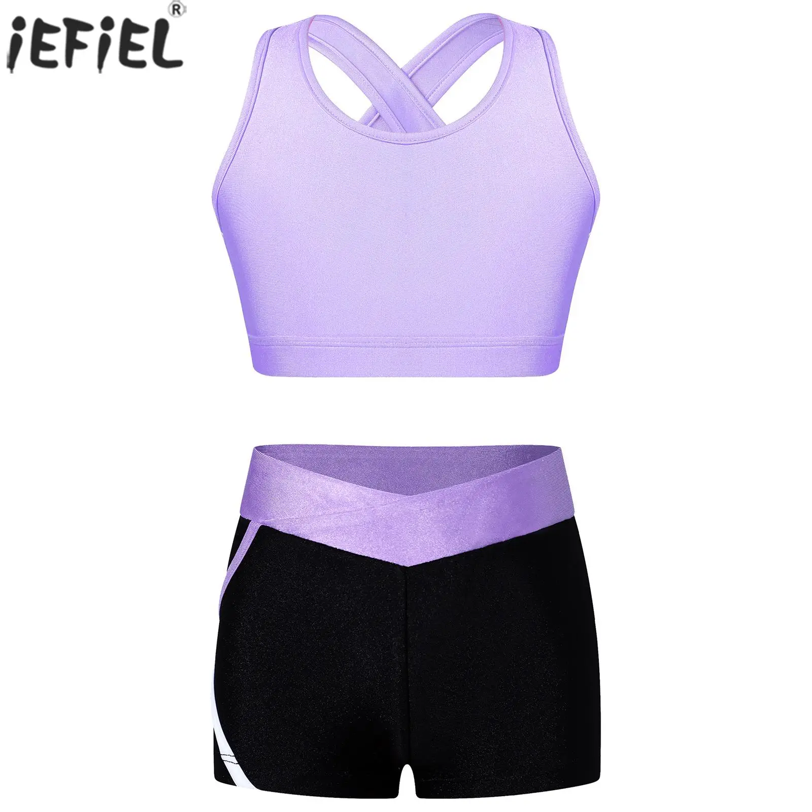 Kids Girls Workout Gymnastics Outfits Sleeveless Crop Top with