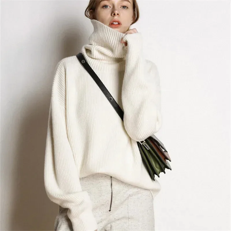 

Women Turtleneck Thickened Loose Cashmere Sweater Autumn Winter Casual Warm Sweater Pullover Bottoming Shirt All-match Clothes