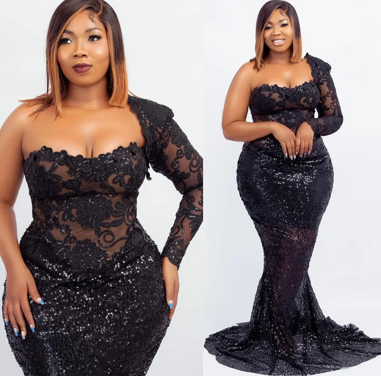 

Plus Size Arabic Aso Ebi Black Mermaid Prom Dresses Sequined Evening Formal Party Second Reception Birthday Engagement Gowns