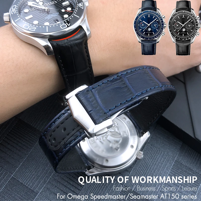 Correa de cuero auténtico con extremo curvo para reloj, hebilla de